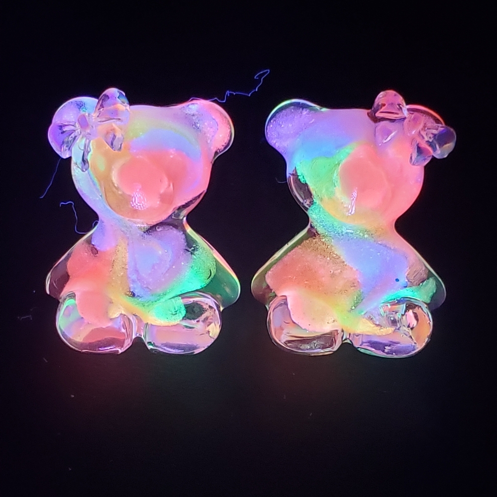 Handmade Rainbow Bear with Bows Stud Earrings - Reacts to UV Light - Picture 6 of 8